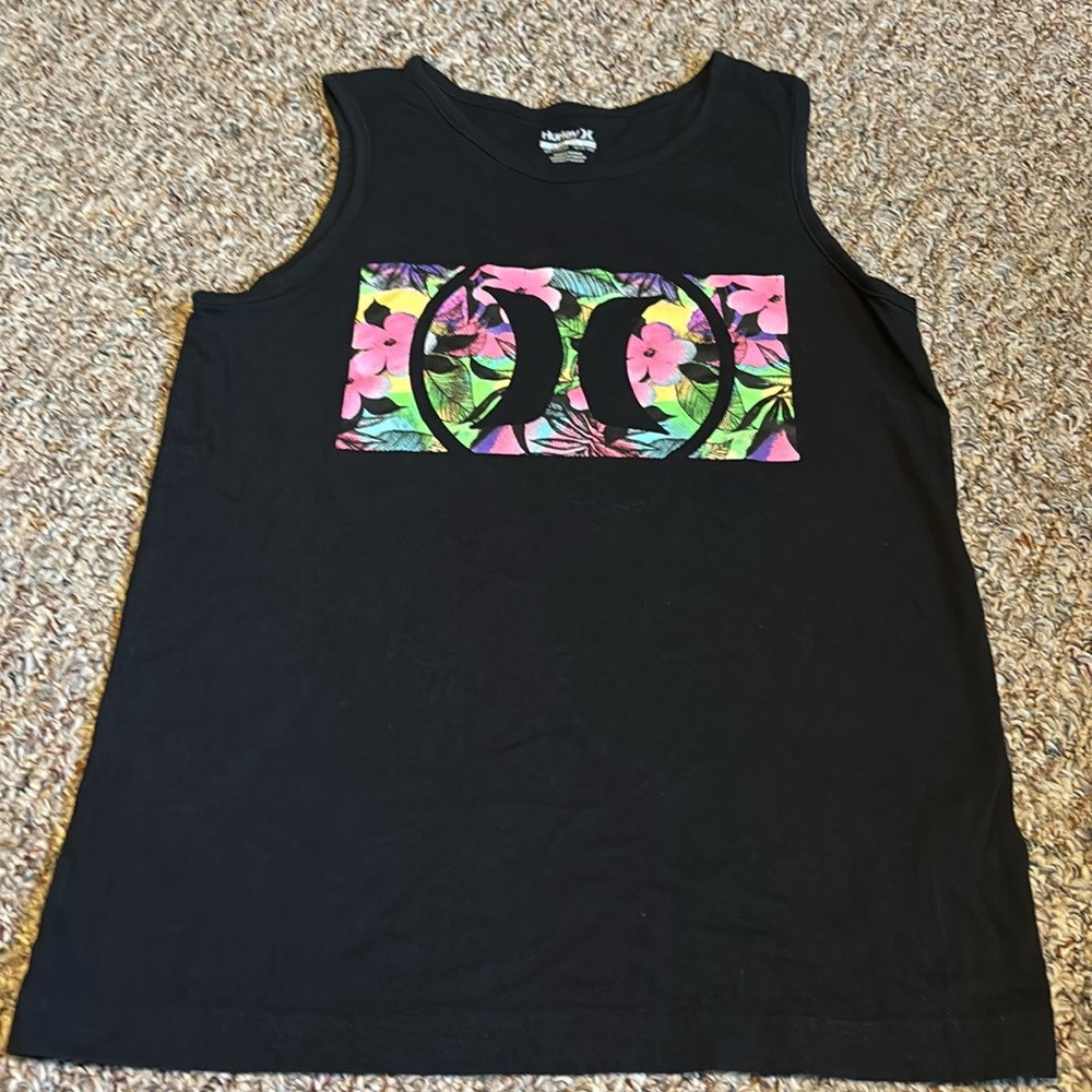 Hurley Boys Youth Black Sleeveless Tank Hawaiian print pink green purple
